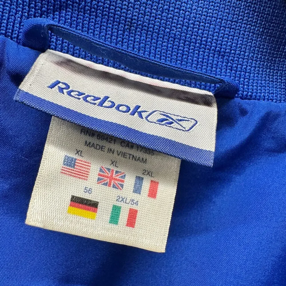 Reebok Jacket Mens XL Blue White Full Zip Retro Windbreaker + Pockets‎ Vintage